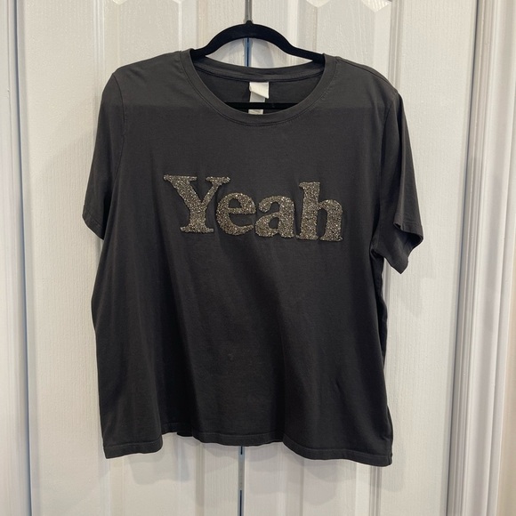 H&M Women's Size XL Gray Glitter "Yeah" t-shirt Short Sleeve Crew Neck - Picture 1 of 4